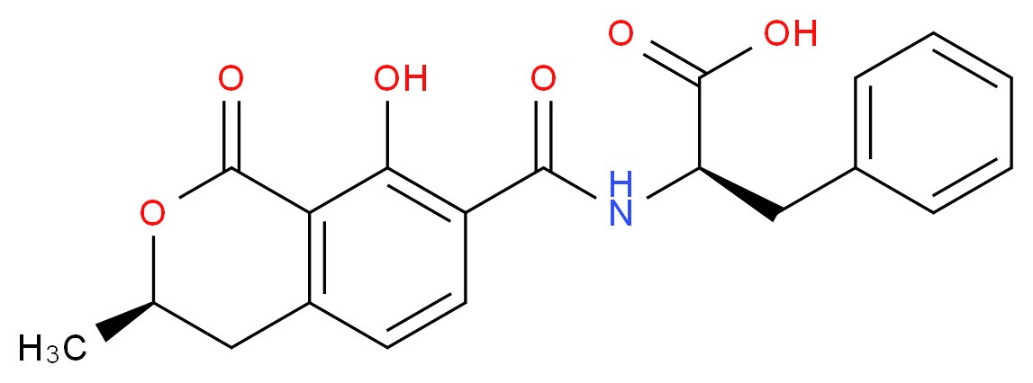 (2R)-2-{[(3R)-8-hydroxy-3-methyl-1-oxo-3,4-dihydro-1H-2-benzopyran-7-yl]formamido}-3-phenylpropanoic acid_分子结构_CAS_4825-86-9