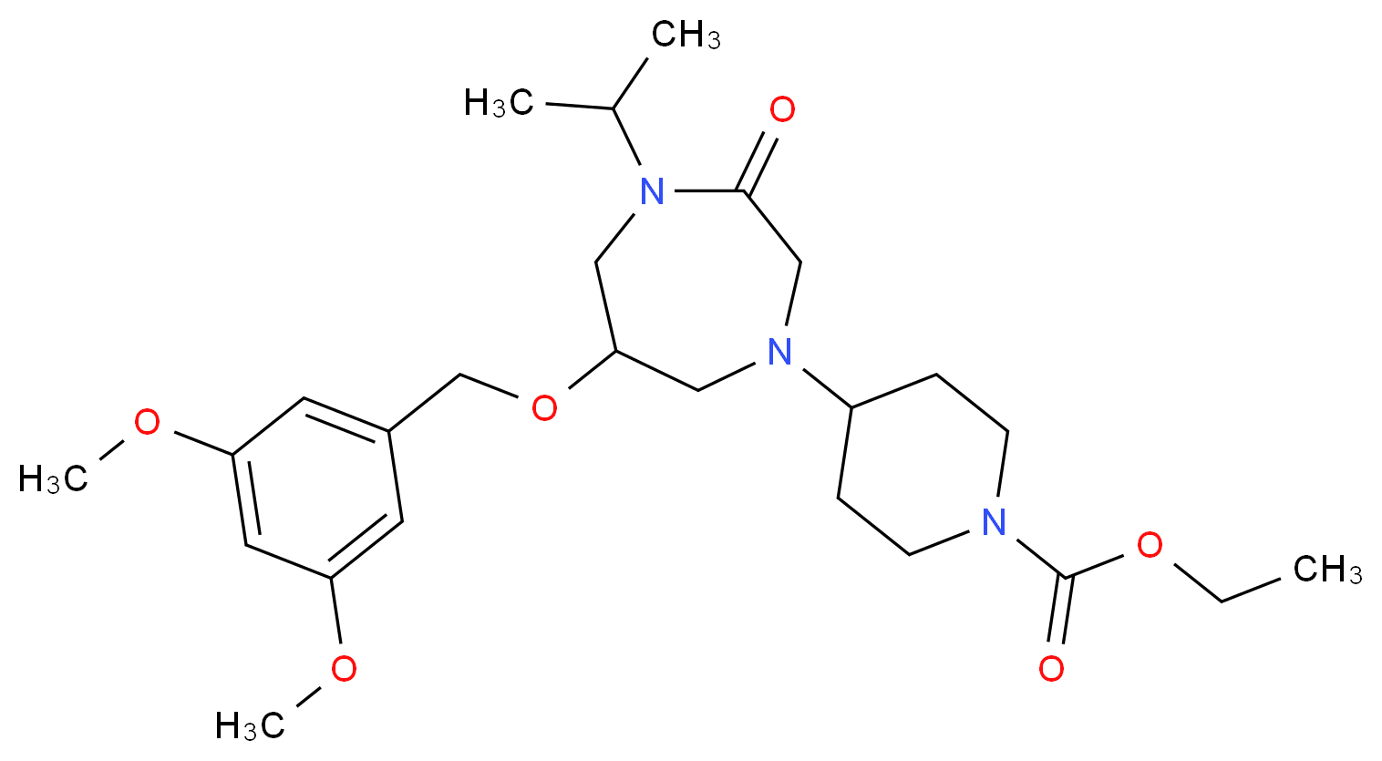 ethyl 4-{6-[(3,5-dimethoxybenzyl)oxy]-4-isopropyl-3-oxo-1,4-diazepan-1-yl}-1-piperidinecarboxylate_分子结构_CAS_)