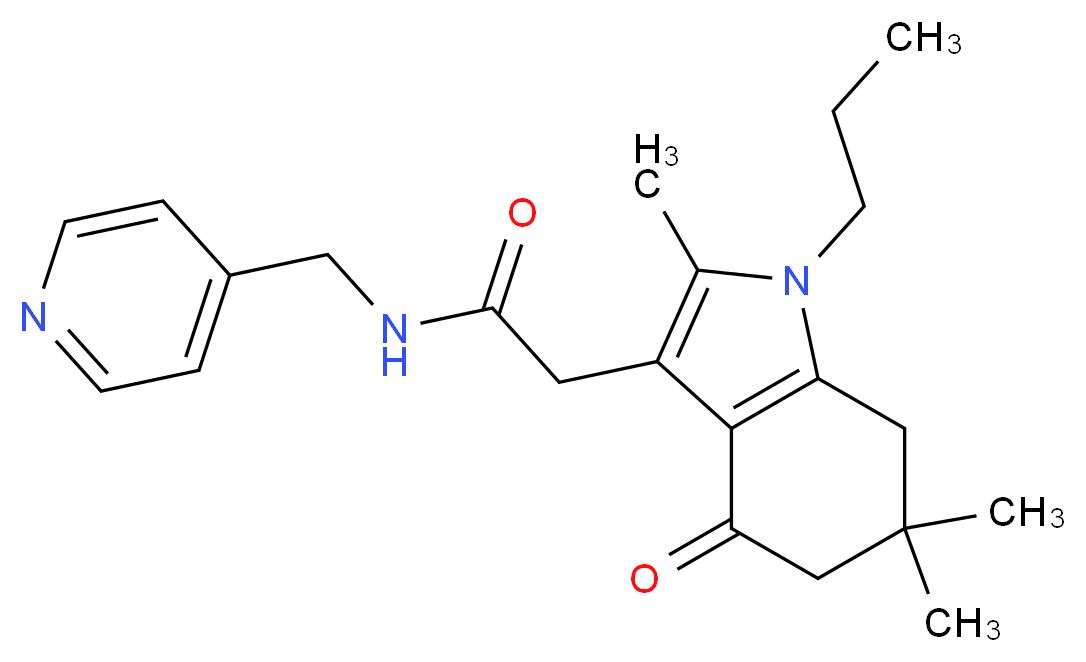 N-(4-pyridinylmethyl)-2-(2,6,6-trimethyl-4-oxo-1-propyl-4,5,6,7-tetrahydro-1H-indol-3-yl)acetamide_分子结构_CAS_)