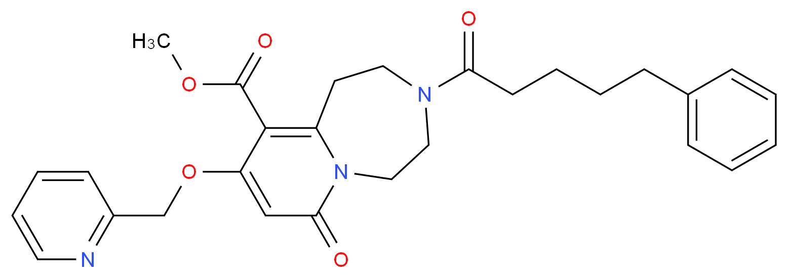 methyl 7-oxo-3-(5-phenylpentanoyl)-9-(2-pyridinylmethoxy)-1,2,3,4,5,7-hexahydropyrido[1,2-d][1,4]diazepine-10-carboxylate_分子结构_CAS_)