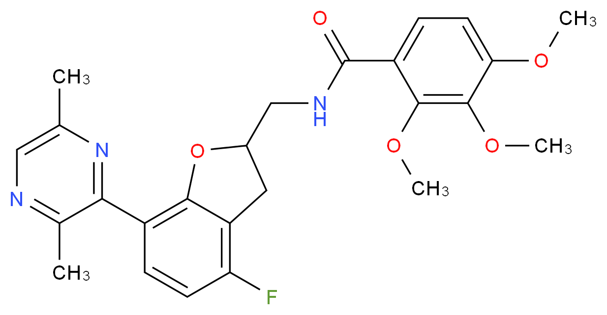 N-{[7-(3,6-dimethyl-2-pyrazinyl)-4-fluoro-2,3-dihydro-1-benzofuran-2-yl]methyl}-2,3,4-trimethoxybenzamide_分子结构_CAS_)