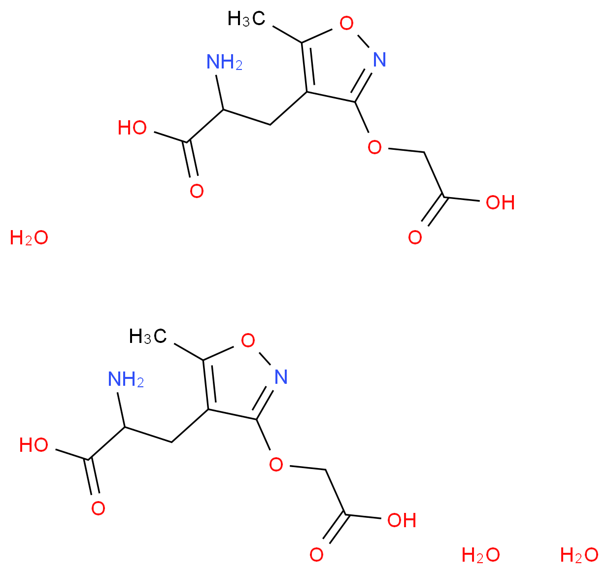 (+/-)-2-Amino-3-[3-(carboxymethoxy)-5-methylisoxazol-4-yl]propanoic acid sesquihydrate_分子结构_CAS_209977-56-0)