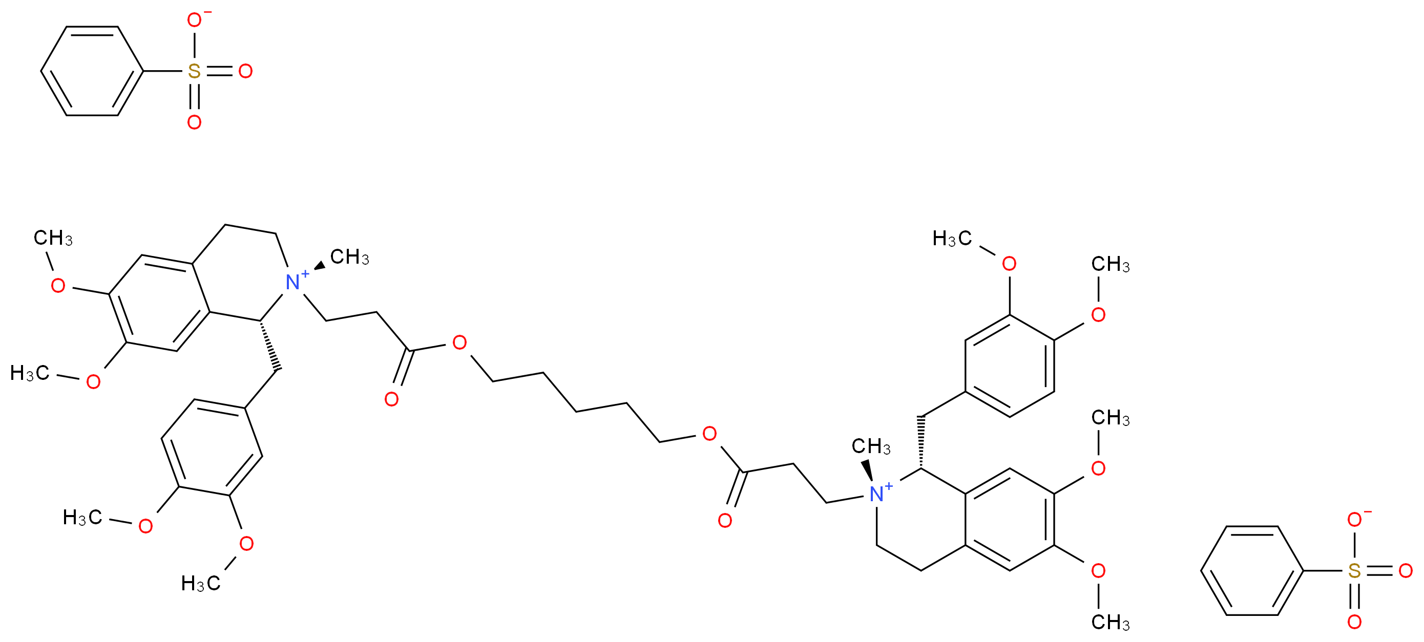(1R,2R)-1-[(3,4-dimethoxyphenyl)methyl]-2-(3-{[5-({3-[(1R,2R)-1-[(3,4-dimethoxyphenyl)methyl]-6,7-dimethoxy-2-methyl-1,2,3,4-tetrahydroisoquinolin-2-ium-2-yl]propanoyl}oxy)pentyl]oxy}-3-oxopropyl)-6,7-dimethoxy-2-methyl-1,2,3,4-tetrahydroisoquinolin-2-ium dibenzenesulfonate_分子结构_CAS_96946-42-8
