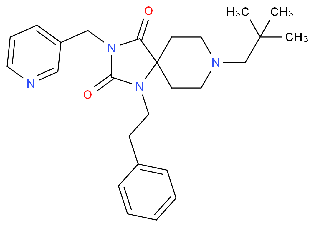 8-(2,2-dimethylpropyl)-1-(2-phenylethyl)-3-(3-pyridinylmethyl)-1,3,8-triazaspiro[4.5]decane-2,4-dione_分子结构_CAS_)
