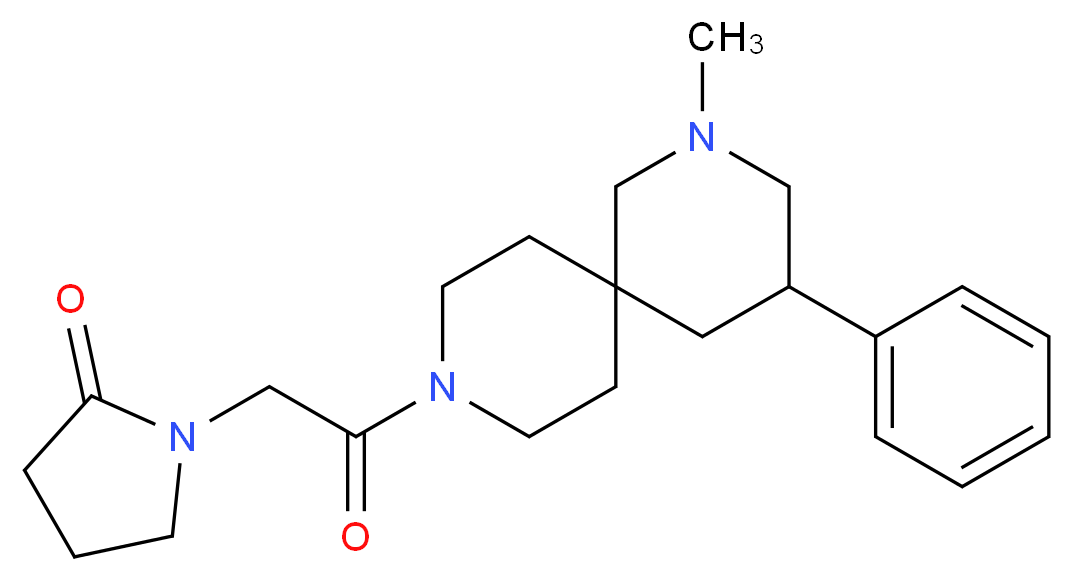 1-[2-(2-methyl-4-phenyl-2,9-diazaspiro[5.5]undec-9-yl)-2-oxoethyl]-2-pyrrolidinone_分子结构_CAS_)