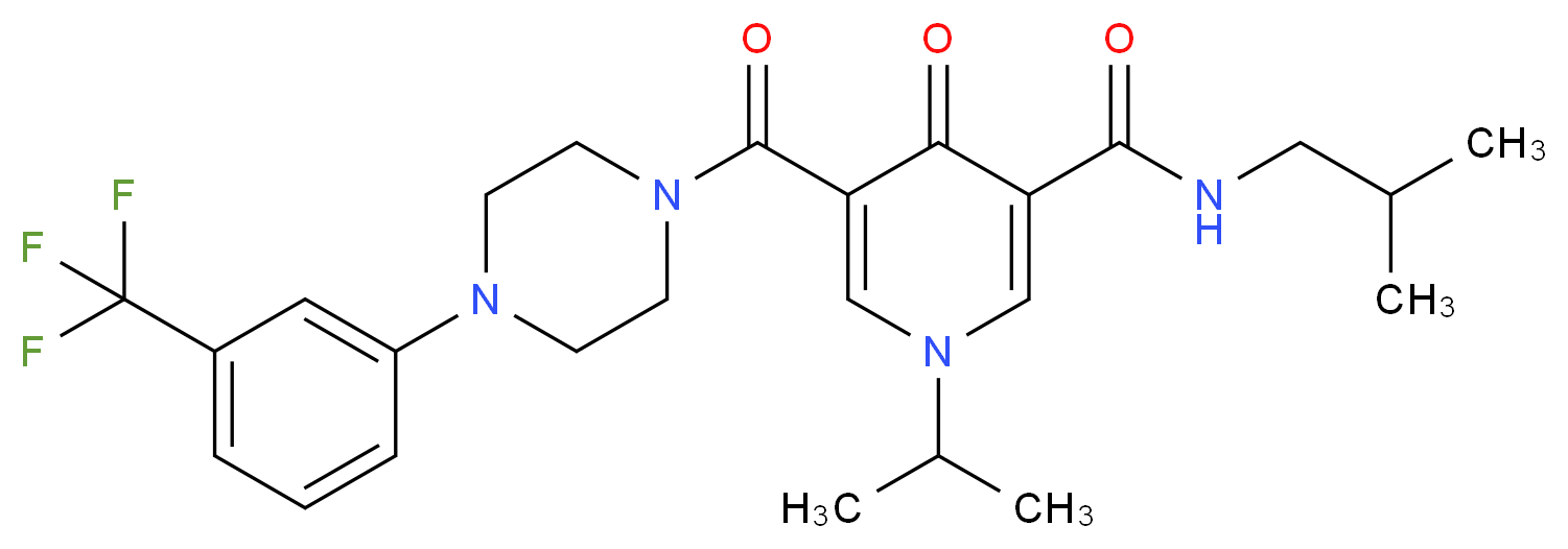 N-isobutyl-1-isopropyl-4-oxo-5-({4-[3-(trifluoromethyl)phenyl]-1-piperazinyl}carbonyl)-1,4-dihydro-3-pyridinecarboxamide_分子结构_CAS_)