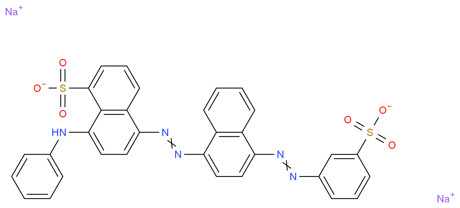 disodium 8-(phenylamino)-5-(2-{4-[2-(3-sulfonatophenyl)diazen-1-yl]naphthalen-1-yl}diazen-1-yl)naphthalene-1-sulfonate_分子结构_CAS_3351-05-1