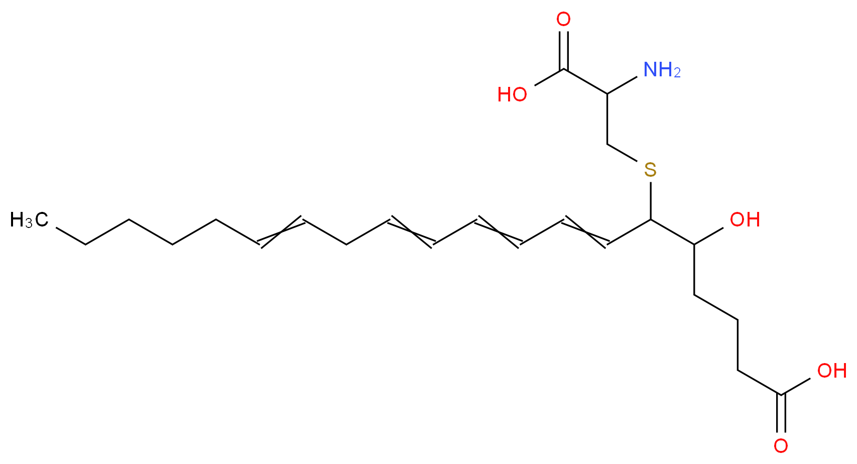 6-[(2-amino-2-carboxyethyl)sulfanyl]-5-hydroxyicosa-7,9,11,14-tetraenoic acid_分子结构_CAS_75715-89-8