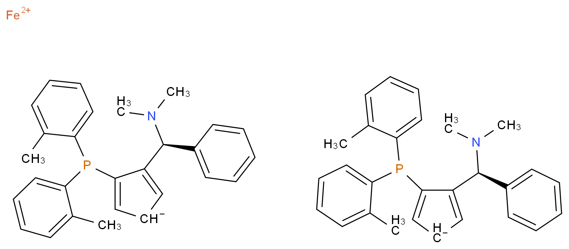 λ<sup>2</sup>-iron(2+) ion bis(3-[bis(2-methylphenyl)phosphanyl]-4-[(S)-(dimethylamino)(phenyl)methyl]cyclopenta-2,4-dien-1-ide)_分子结构_CAS_831226-39-2