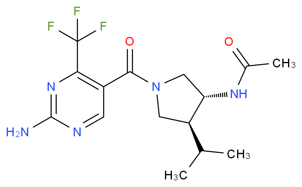 N-((3R*,4S*)-1-{[2-amino-4-(trifluoromethyl)-5-pyrimidinyl]carbonyl}-4-isopropyl-3-pyrrolidinyl)acetamide_分子结构_CAS_)