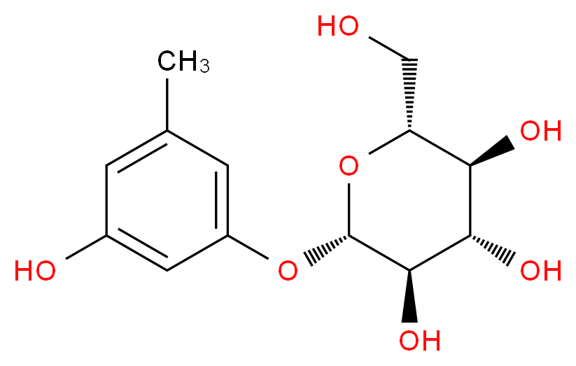 (2S,3R,4S,5S,6R)-2-(3-hydroxy-5-methylphenoxy)-6-(hydroxymethyl)oxane-3,4,5-triol_分子结构_CAS_21082-33-7