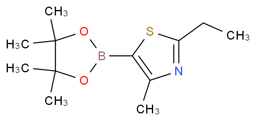 2-ethyl-4-methyl-5-(tetramethyl-1,3,2-dioxaborolan-2-yl)-1,3-thiazole_分子结构_CAS_1218789-94-6