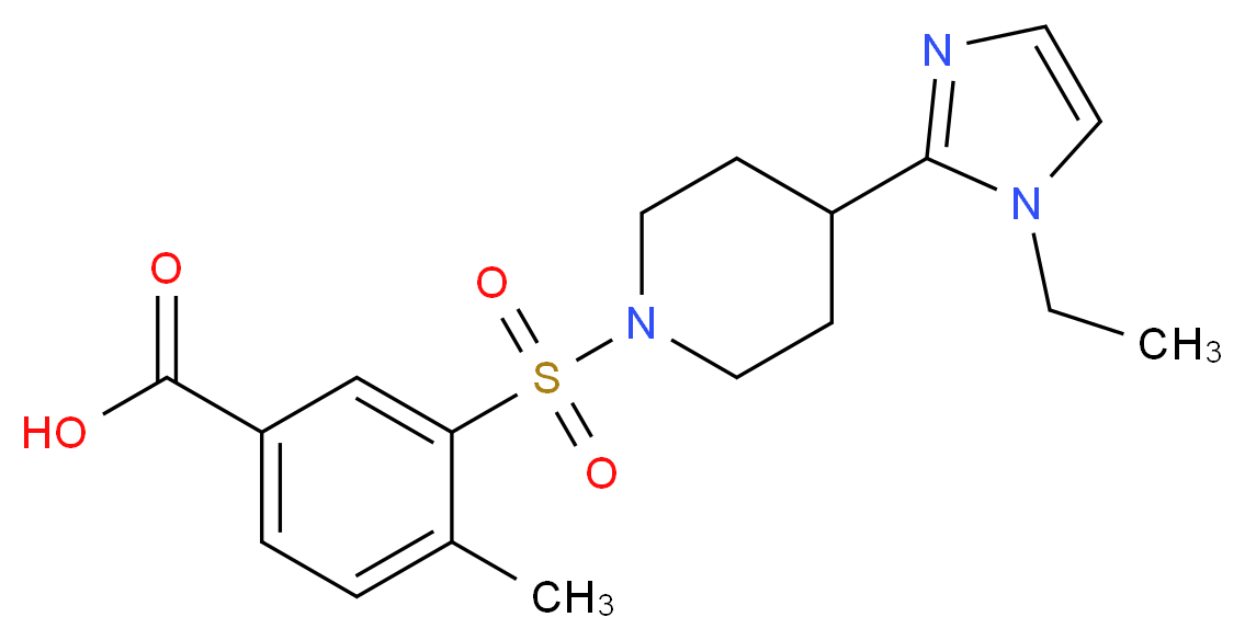 3-{[4-(1-ethyl-1H-imidazol-2-yl)-1-piperidinyl]sulfonyl}-4-methylbenzoic acid_分子结构_CAS_)