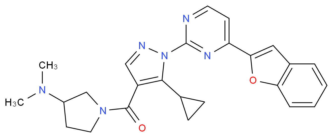 1-({1-[4-(1-benzofuran-2-yl)-2-pyrimidinyl]-5-cyclopropyl-1H-pyrazol-4-yl}carbonyl)-N,N-dimethyl-3-pyrrolidinamine_分子结构_CAS_)