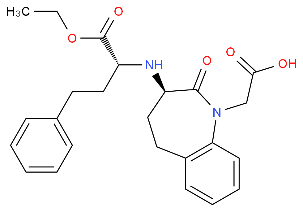 2-[(3R)-3-{[(2R)-1-ethoxy-1-oxo-4-phenylbutan-2-yl]amino}-2-oxo-2,3,4,5-tetrahydro-1H-1-benzazepin-1-yl]acetic acid_分子结构_CAS_131064-75-0