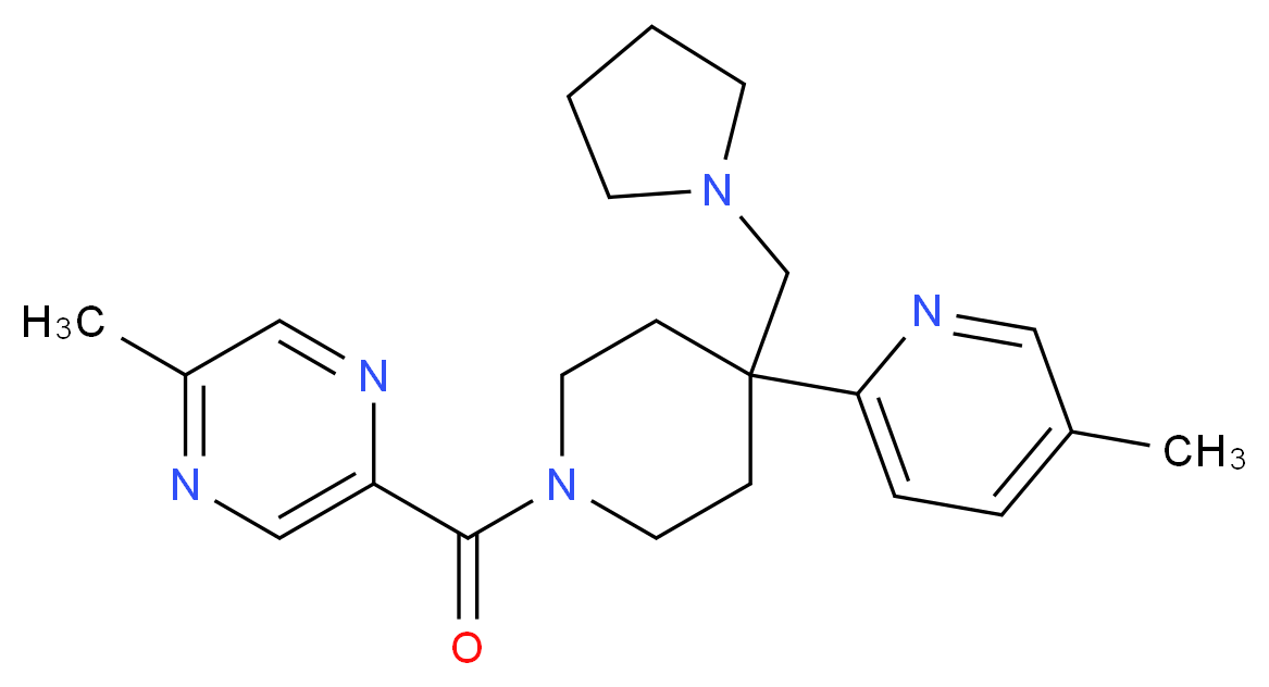 2-methyl-5-{[4-(5-methylpyridin-2-yl)-4-(pyrrolidin-1-ylmethyl)piperidin-1-yl]carbonyl}pyrazine_分子结构_CAS_)