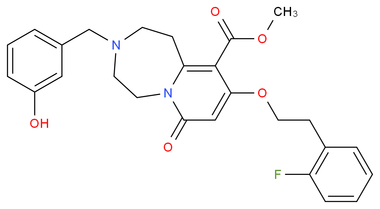methyl 9-[2-(2-fluorophenyl)ethoxy]-3-(3-hydroxybenzyl)-7-oxo-1,2,3,4,5,7-hexahydropyrido[1,2-d][1,4]diazepine-10-carboxylate_分子结构_CAS_)