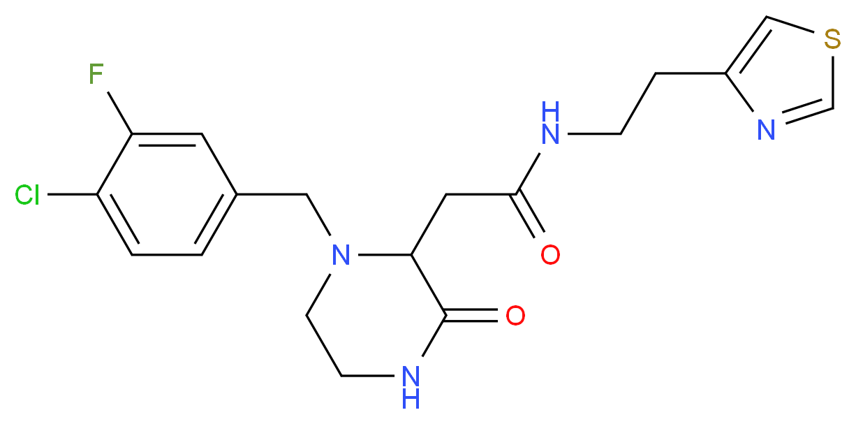 2-[1-(4-chloro-3-fluorobenzyl)-3-oxo-2-piperazinyl]-N-[2-(1,3-thiazol-4-yl)ethyl]acetamide_分子结构_CAS_)