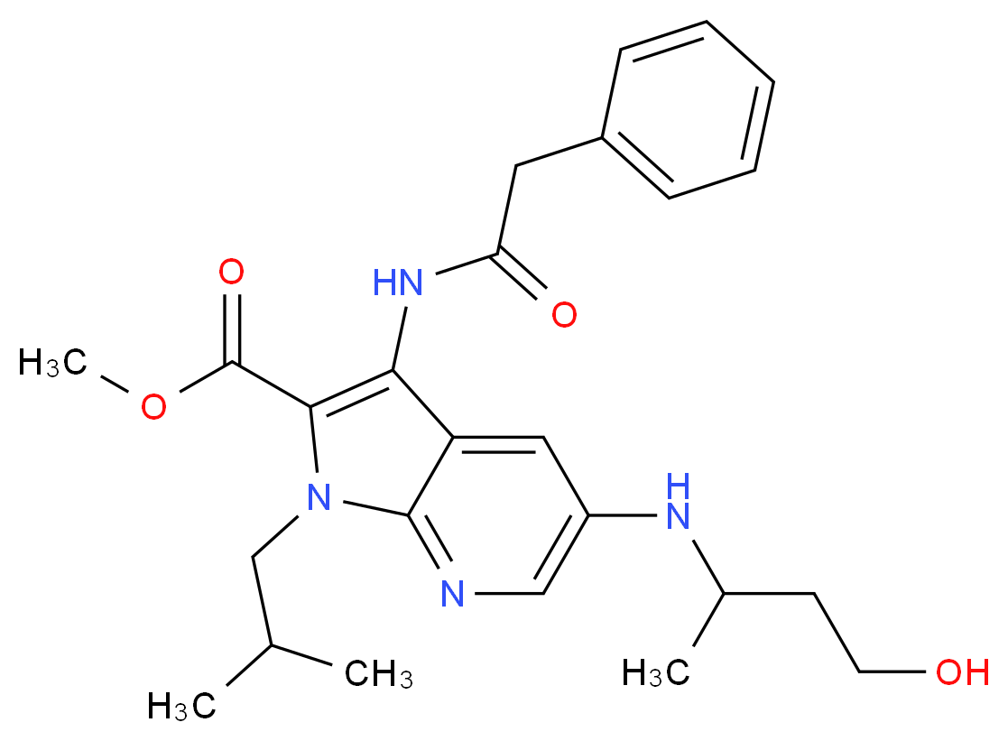 methyl 5-[(3-hydroxy-1-methylpropyl)amino]-1-isobutyl-3-[(phenylacetyl)amino]-1H-pyrrolo[2,3-b]pyridine-2-carboxylate_分子结构_CAS_)