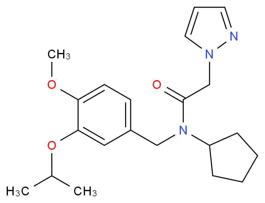 N-cyclopentyl-N-(3-isopropoxy-4-methoxybenzyl)-2-(1H-pyrazol-1-yl)acetamide_分子结构_CAS_)