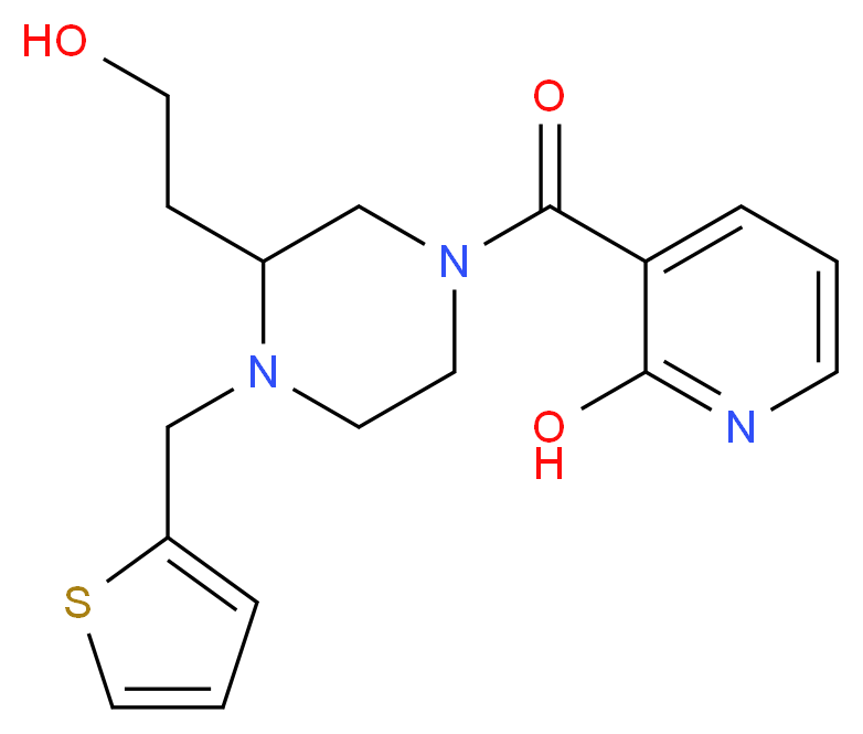 3-{[3-(2-hydroxyethyl)-4-(2-thienylmethyl)-1-piperazinyl]carbonyl}-2-pyridinol_分子结构_CAS_)