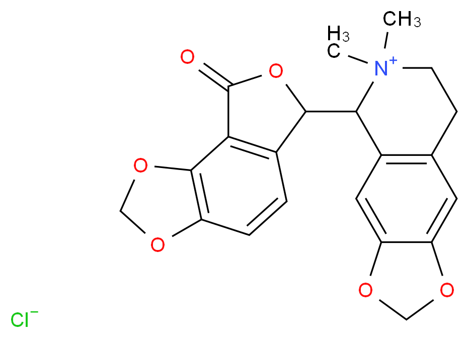 6,6-dimethyl-5-{12-oxo-3,5,11-trioxatricyclo[7.3.0.0^{2,6}]dodeca-1(9),2(6),7-trien-10-yl}-2H,5H,6H,7H,8H-[1,3]dioxolo[4,5-g]isoquinolin-6-ium chloride_分子结构_CAS_53552-05-9