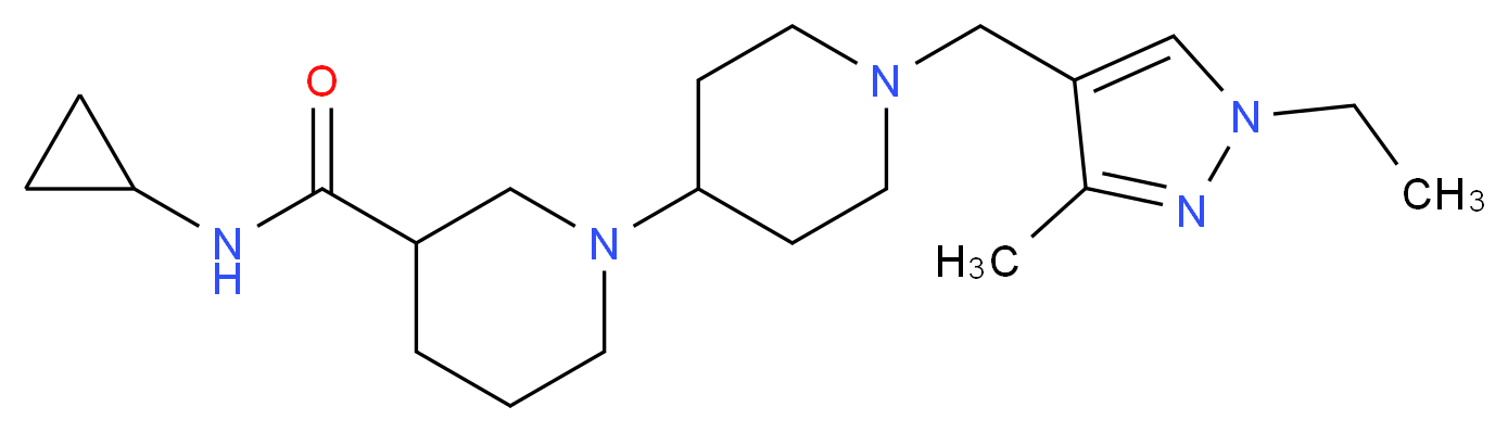 N-cyclopropyl-1'-[(1-ethyl-3-methyl-1H-pyrazol-4-yl)methyl]-1,4'-bipiperidine-3-carboxamide_分子结构_CAS_)