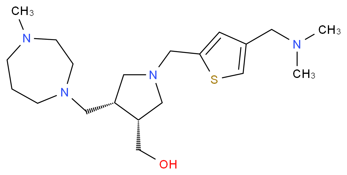 {(3R*,4R*)-1-({4-[(dimethylamino)methyl]-2-thienyl}methyl)-4-[(4-methyl-1,4-diazepan-1-yl)methyl]pyrrolidin-3-yl}methanol_分子结构_CAS_)