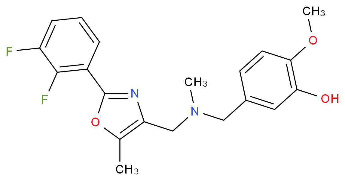 5-{[{[2-(2,3-difluorophenyl)-5-methyl-1,3-oxazol-4-yl]methyl}(methyl)amino]methyl}-2-methoxyphenol_分子结构_CAS_)