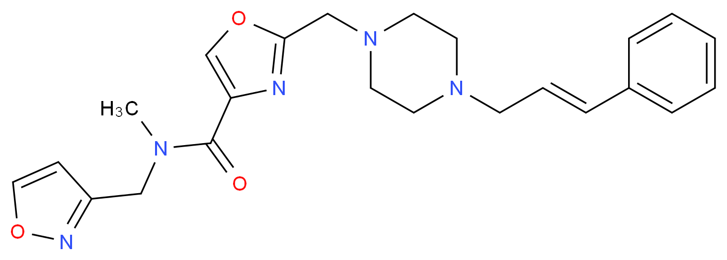 N-(3-isoxazolylmethyl)-N-methyl-2-({4-[(2E)-3-phenyl-2-propen-1-yl]-1-piperazinyl}methyl)-1,3-oxazole-4-carboxamide_分子结构_CAS_)