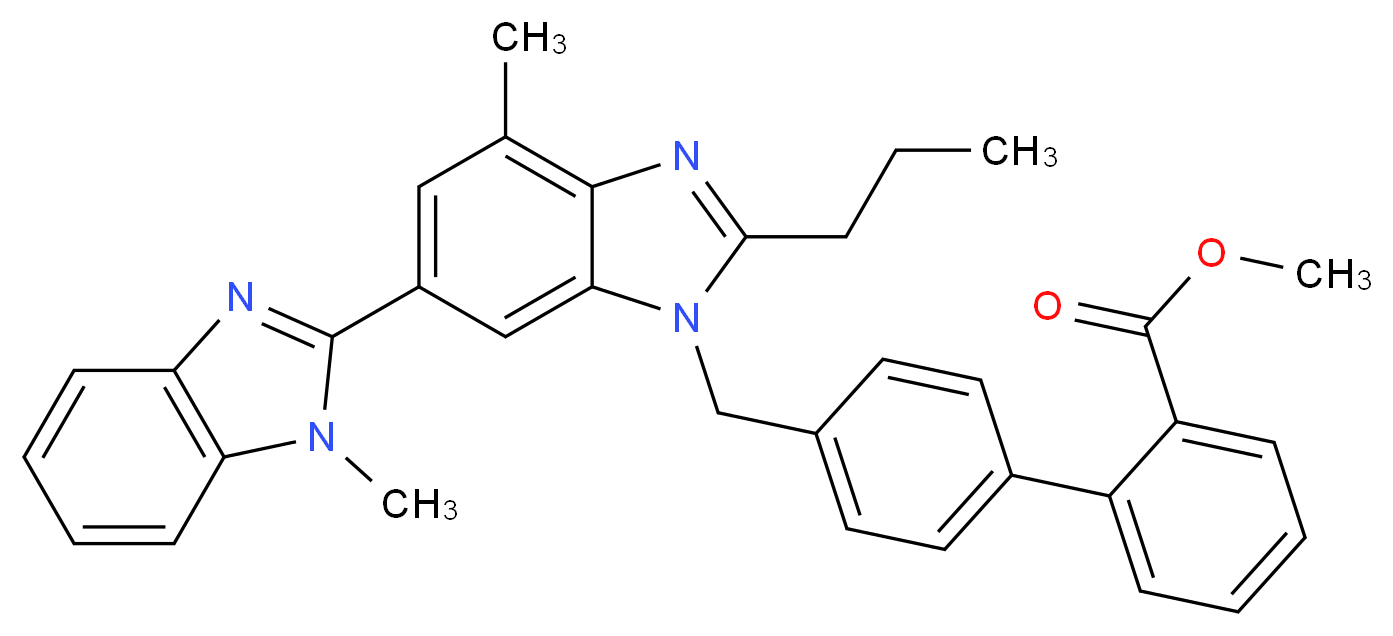 methyl 2-(4-{[4-methyl-6-(1-methyl-1H-1,3-benzodiazol-2-yl)-2-propyl-1H-1,3-benzodiazol-1-yl]methyl}phenyl)benzoate_分子结构_CAS_528560-93-2