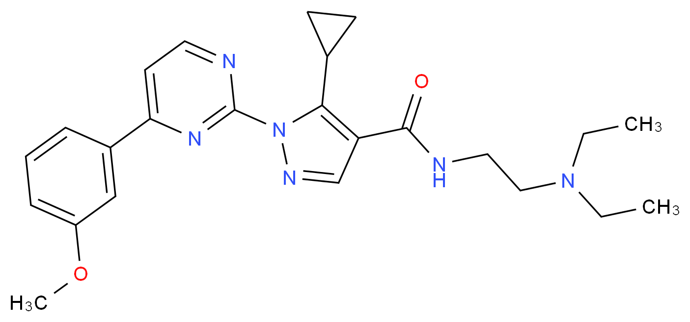 5-cyclopropyl-N-[2-(diethylamino)ethyl]-1-[4-(3-methoxyphenyl)-2-pyrimidinyl]-1H-pyrazole-4-carboxamide_分子结构_CAS_)