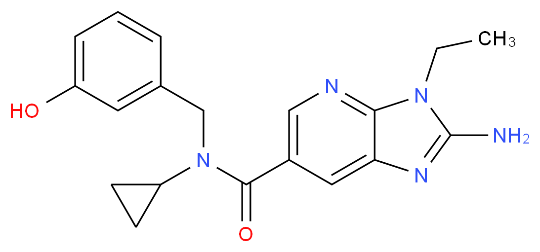 2-amino-N-cyclopropyl-3-ethyl-N-(3-hydroxybenzyl)-3H-imidazo[4,5-b]pyridine-6-carboxamide_分子结构_CAS_)