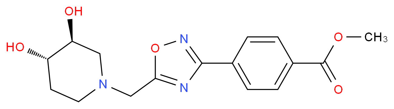 methyl 4-(5-{[(3S*,4S*)-3,4-dihydroxy-1-piperidinyl]methyl}-1,2,4-oxadiazol-3-yl)benzoate_分子结构_CAS_)
