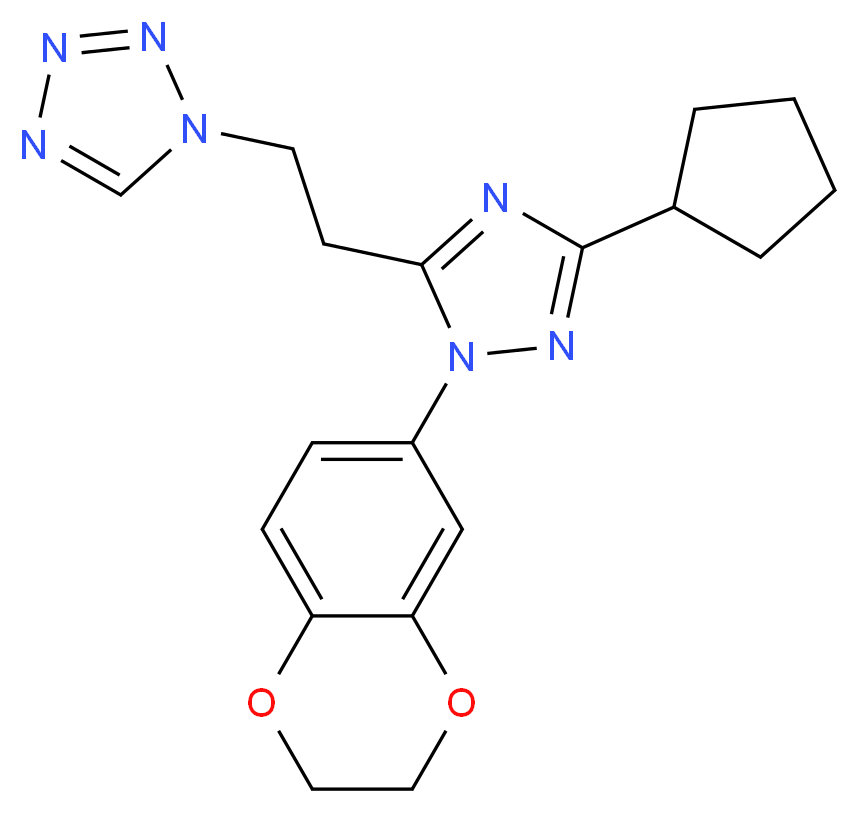 1-{2-[3-cyclopentyl-1-(2,3-dihydro-1,4-benzodioxin-6-yl)-1H-1,2,4-triazol-5-yl]ethyl}-1H-tetrazole_分子结构_CAS_)