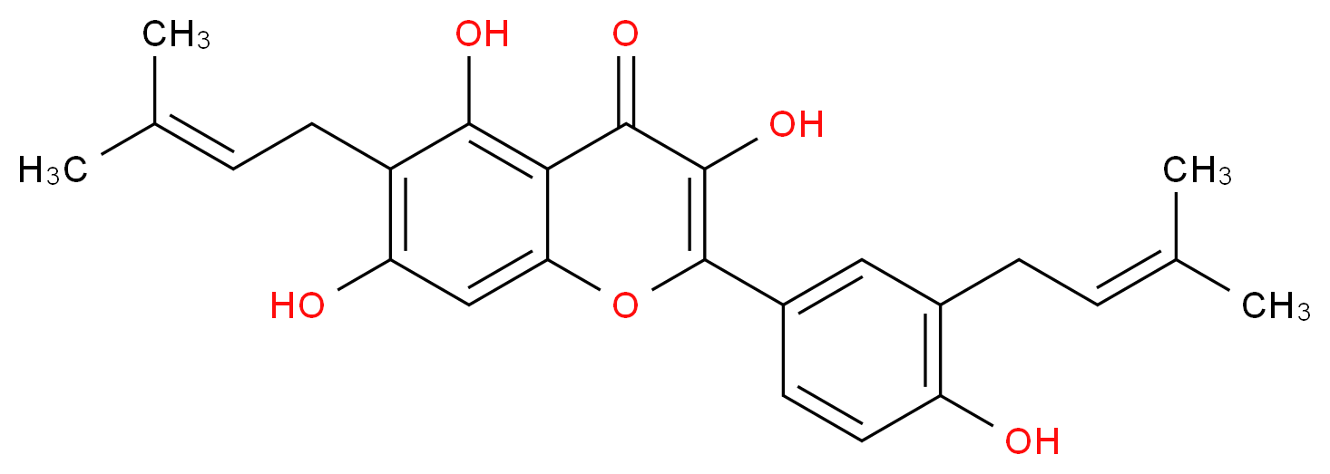 3,5,7-trihydroxy-2-[4-hydroxy-3-(3-methylbut-2-en-1-yl)phenyl]-6-(3-methylbut-2-en-1-yl)-4H-chromen-4-one_分子结构_CAS_142474-52-0