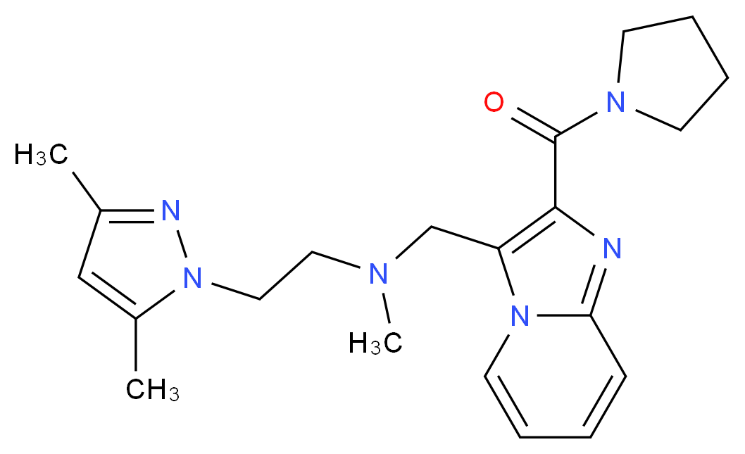 2-(3,5-dimethyl-1H-pyrazol-1-yl)-N-methyl-N-{[2-(1-pyrrolidinylcarbonyl)imidazo[1,2-a]pyridin-3-yl]methyl}ethanamine_分子结构_CAS_)