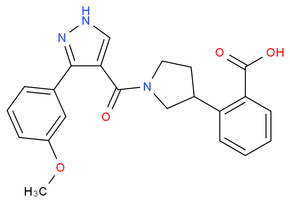 2-(1-{[3-(3-methoxyphenyl)-1H-pyrazol-4-yl]carbonyl}-3-pyrrolidinyl)benzoic acid_分子结构_CAS_)