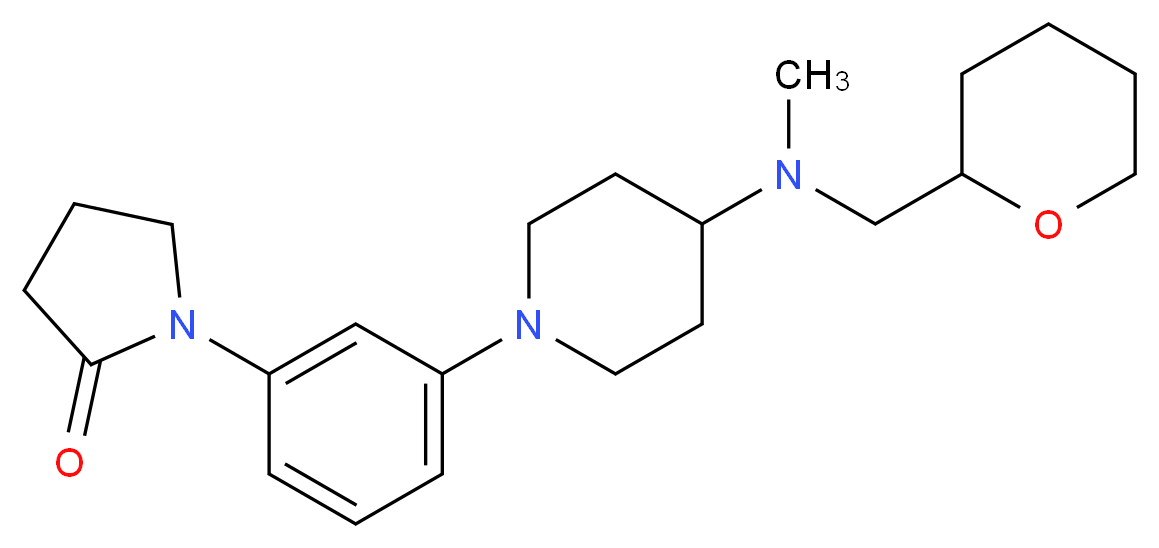 1-(3-{4-[methyl(tetrahydro-2H-pyran-2-ylmethyl)amino]-1-piperidinyl}phenyl)-2-pyrrolidinone_分子结构_CAS_)