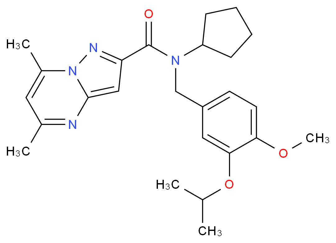 N-cyclopentyl-N-(3-isopropoxy-4-methoxybenzyl)-5,7-dimethylpyrazolo[1,5-a]pyrimidine-2-carboxamide_分子结构_CAS_)