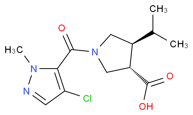 (3S*,4S*)-1-[(4-chloro-1-methyl-1H-pyrazol-5-yl)carbonyl]-4-isopropyl-3-pyrrolidinecarboxylic acid_分子结构_CAS_)