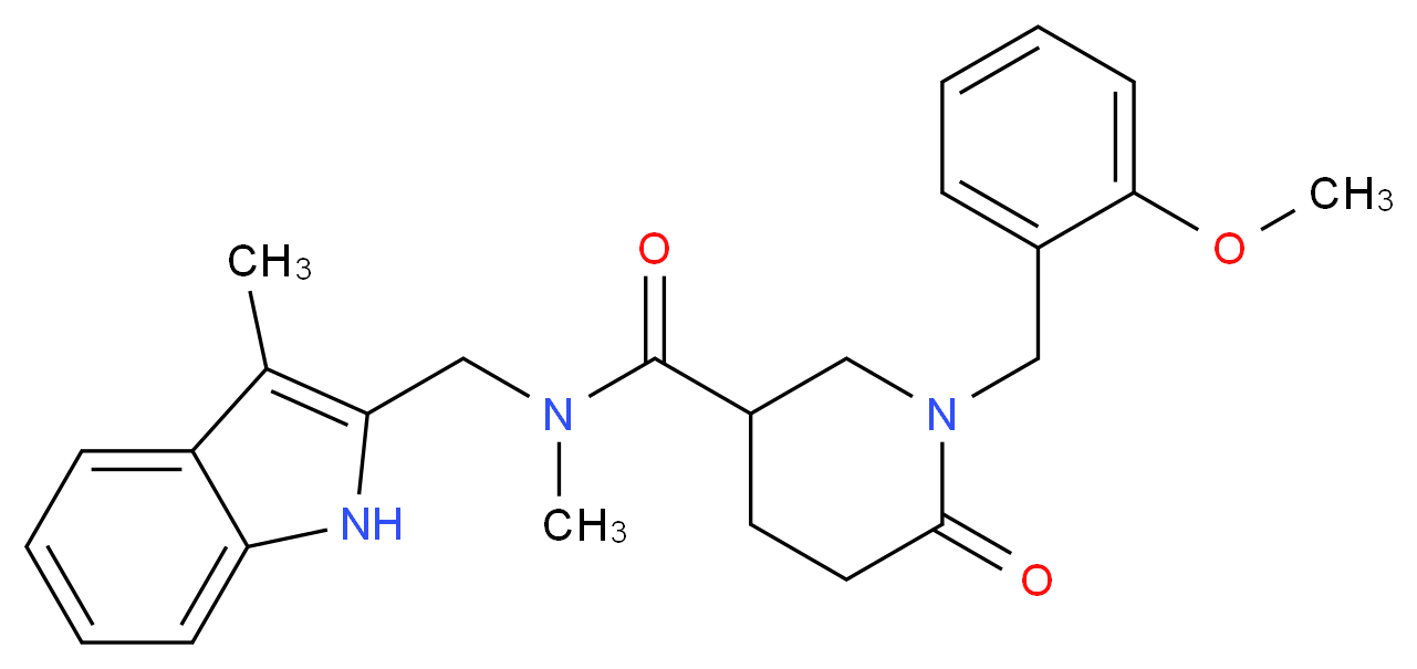 1-(2-methoxybenzyl)-N-methyl-N-[(3-methyl-1H-indol-2-yl)methyl]-6-oxo-3-piperidinecarboxamide_分子结构_CAS_)