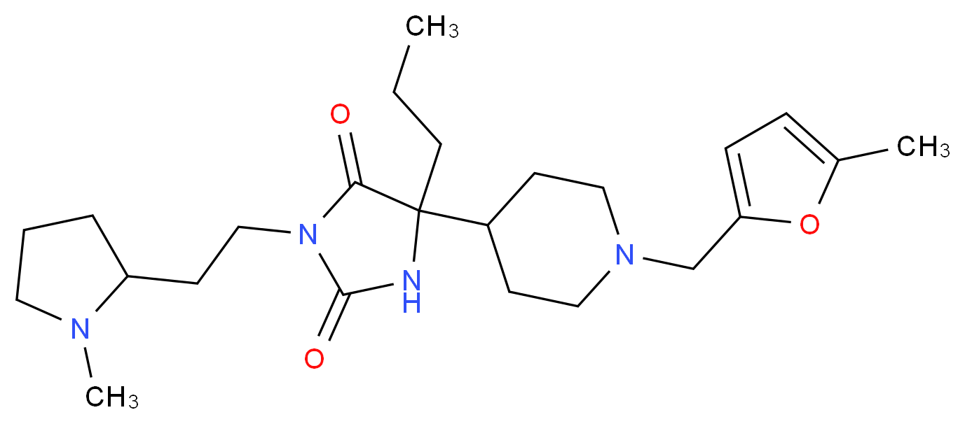 5-{1-[(5-methyl-2-furyl)methyl]-4-piperidinyl}-3-[2-(1-methyl-2-pyrrolidinyl)ethyl]-5-propyl-2,4-imidazolidinedione_分子结构_CAS_)