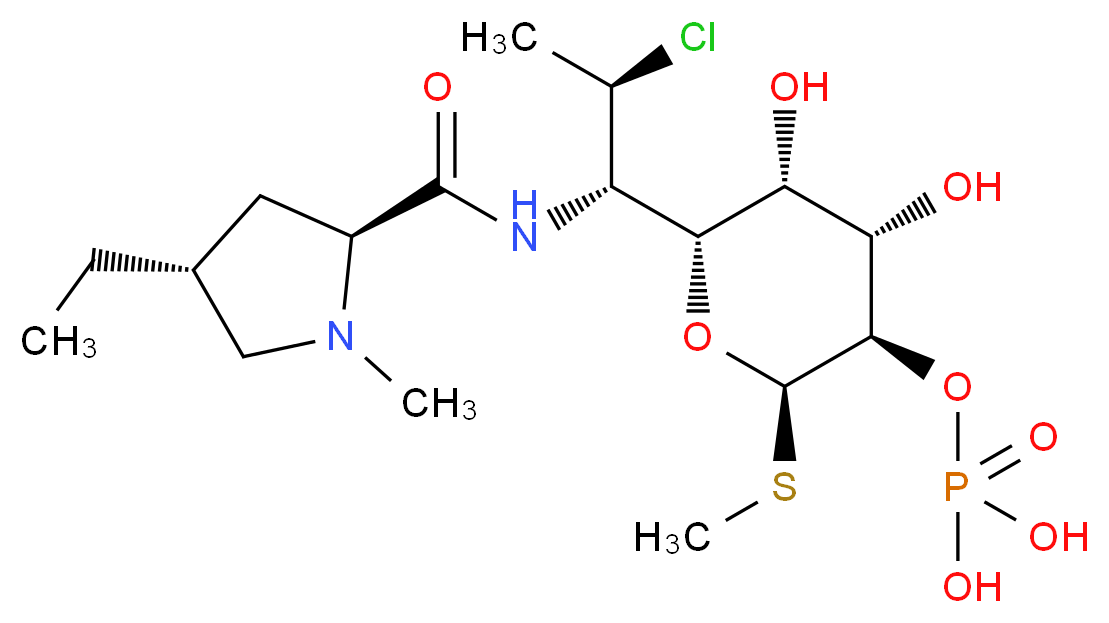 {[(2R,3R,4S,5R,6R)-6-[(1S,2S)-2-chloro-1-{[(2S,4R)-4-ethyl-1-methylpyrrolidin-2-yl]formamido}propyl]-4,5-dihydroxy-2-(methylsulfanyl)oxan-3-yl]oxy}phosphonic acid_分子结构_CAS_54887-31-9