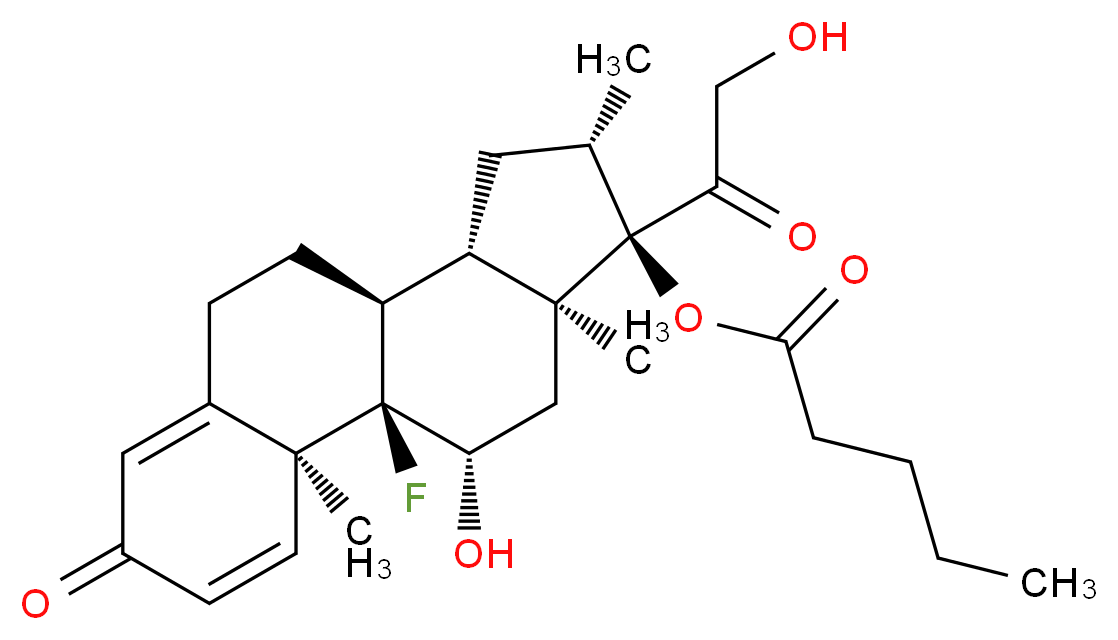 (1R,2S,10S,11S,13S,14R,15S,17S)-1-fluoro-17-hydroxy-14-(2-hydroxyacetyl)-2,13,15-trimethyl-5-oxotetracyclo[8.7.0.0^{2,7}.0^{11,15}]heptadeca-3,6-dien-14-yl pentanoate_分子结构_CAS_2152-44-5
