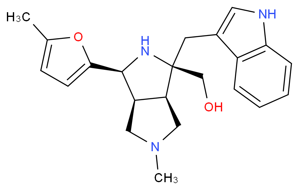 [(1R*,3S*,3aS*,6aR*)-1-(1H-indol-3-ylmethyl)-5-methyl-3-(5-methyl-2-furyl)octahydropyrrolo[3,4-c]pyrrol-1-yl]methanol_分子结构_CAS_)