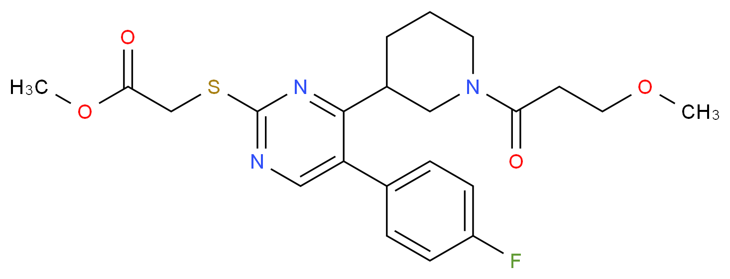 methyl ({5-(4-fluorophenyl)-4-[1-(3-methoxypropanoyl)-3-piperidinyl]-2-pyrimidinyl}thio)acetate_分子结构_CAS_)