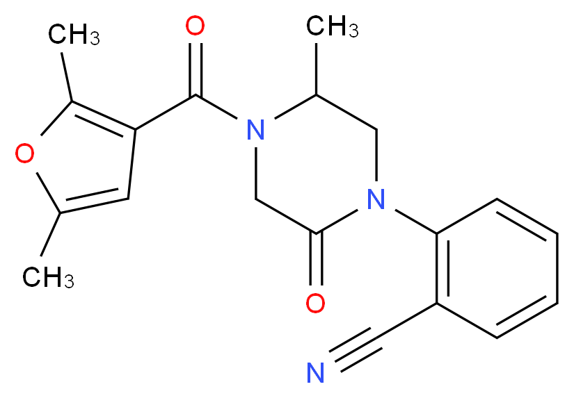 2-[4-(2,5-dimethyl-3-furoyl)-5-methyl-2-oxo-1-piperazinyl]benzonitrile_分子结构_CAS_)