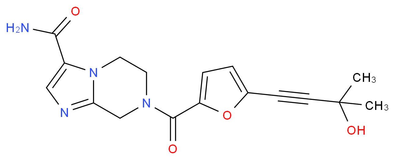 7-[5-(3-hydroxy-3-methylbut-1-yn-1-yl)-2-furoyl]-5,6,7,8-tetrahydroimidazo[1,2-a]pyrazine-3-carboxamide_分子结构_CAS_)