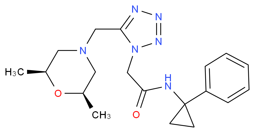 2-(5-{[(2R*,6S*)-2,6-dimethyl-4-morpholinyl]methyl}-1H-tetrazol-1-yl)-N-(1-phenylcyclopropyl)acetamide_分子结构_CAS_)